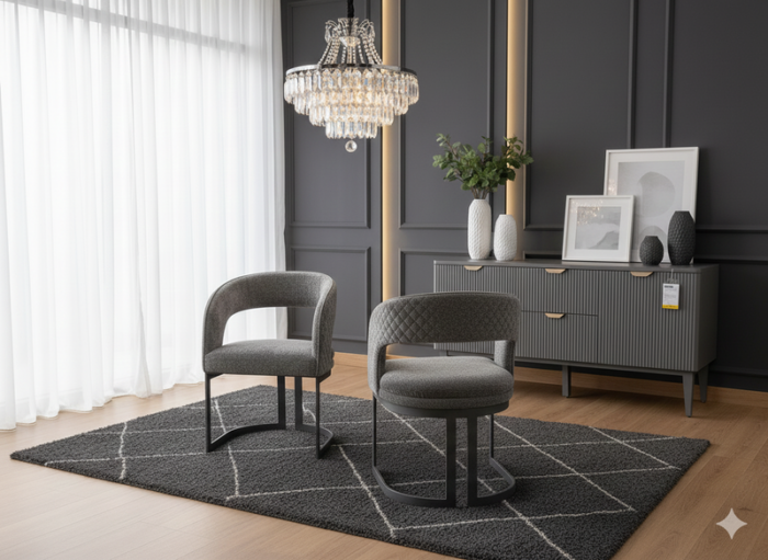 Lina Grey Dining Chair  Grey Metal Base Set of 2