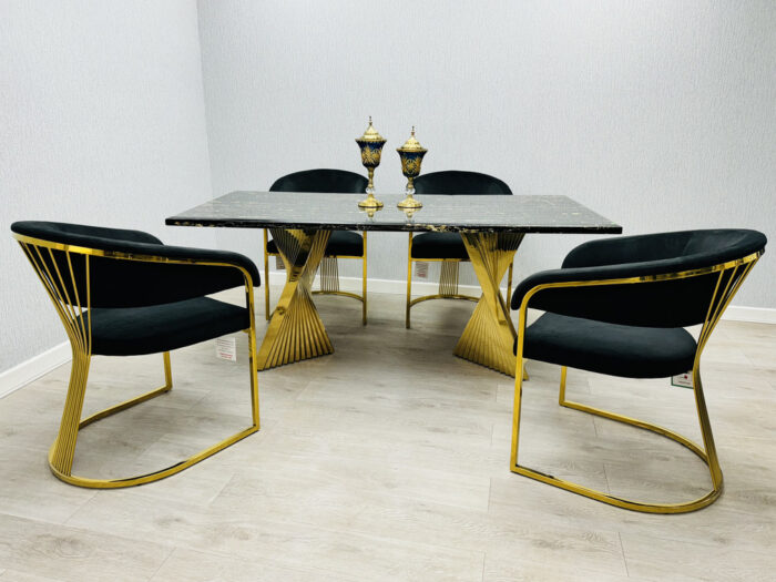 Ravello 180cm Black & Gold Marble Dining Table