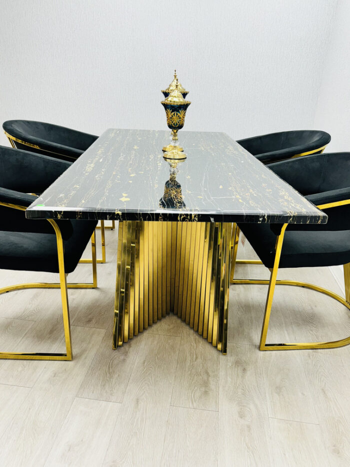 Ravello 180cm Black & Gold Marble Dining Table