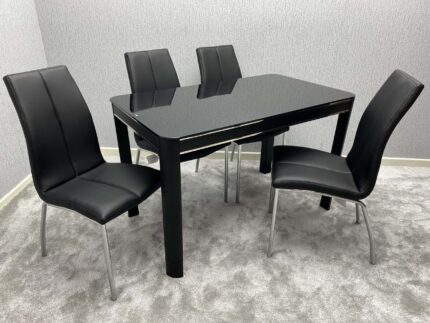 Morano Black Glass Table with Carlo Chairs