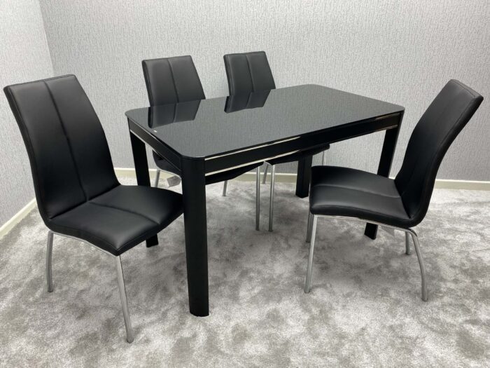 Morano Black Glass Table with Carlo Chairs
