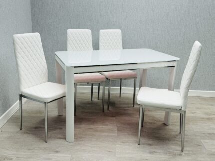 Morano White Glass Table with California Chairs