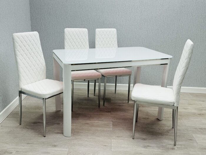 Morano White Glass Table with California Chairs