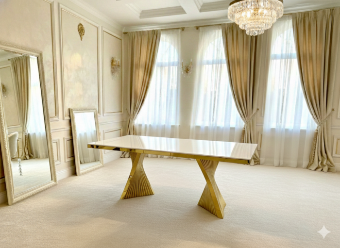 Ravello 180cm Cream & Gold Marble Dining Table