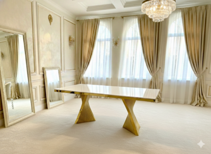 Ravello 160cm Cream & Gold Marble Dining Table