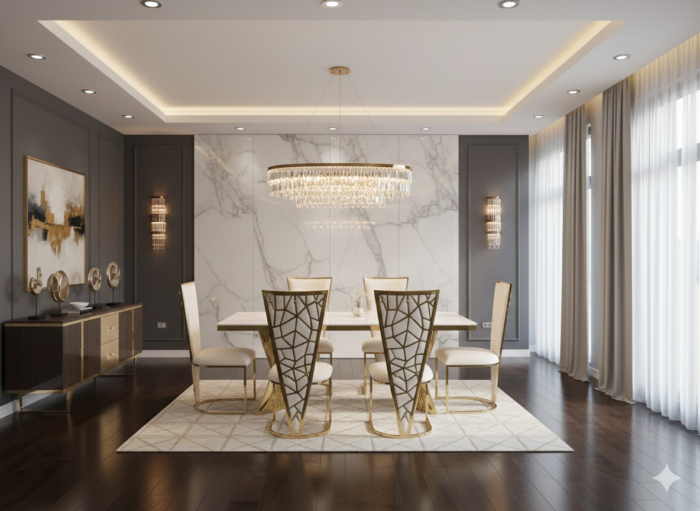 Ravello 180cm Cream & Gold Marble Dining Table