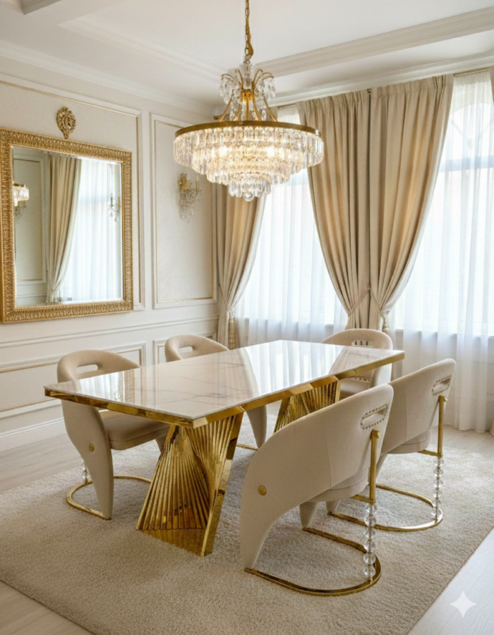 Ravello 180cm Cream & Gold Marble Dining Table