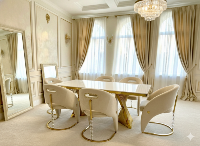 Ravello 180cm Cream & Gold Marble Dining Table