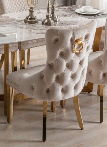 Victoria Cream & Gold Ring Knocker Chair Set of 2