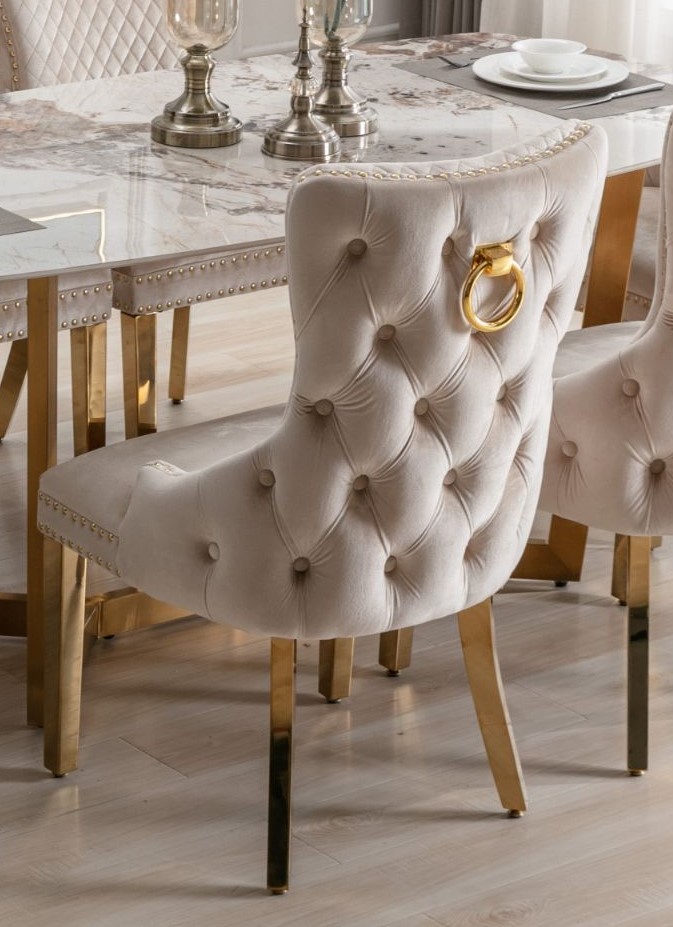 Victoria Cream & Gold Ring Knocker Chair Set of 2