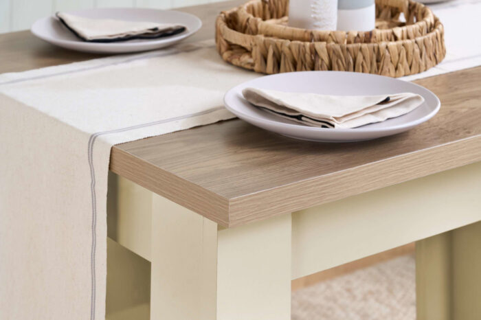 HIGHGATE DINING TABLE AND BENCH SET CREAM & OAK EFFECT