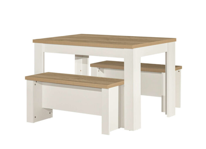 HIGHGATE DINING TABLE AND BENCH SET CREAM & OAK EFFECT