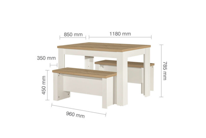 HIGHGATE DINING TABLE AND BENCH SET CREAM & OAK EFFECT