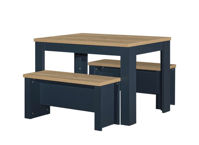 HIGHGATE DINING TABLE AND BENCH SET NAVY BLUE & OAK EFFECT