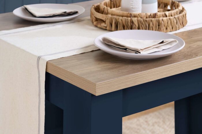 HIGHGATE DINING TABLE AND BENCH SET NAVY BLUE & OAK EFFECT
