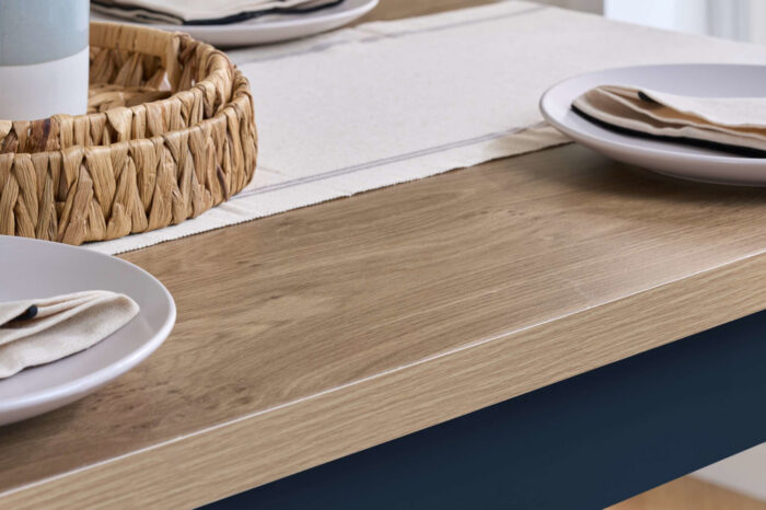 HIGHGATE DINING TABLE AND BENCH SET NAVY BLUE & OAK EFFECT