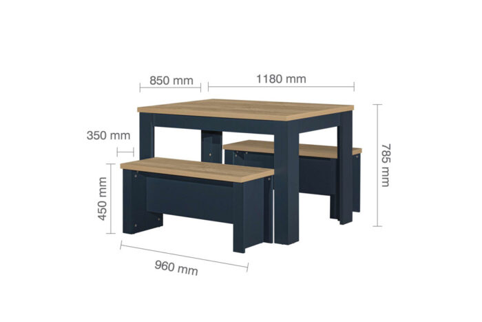 HIGHGATE DINING TABLE AND BENCH SET NAVY BLUE & OAK EFFECT